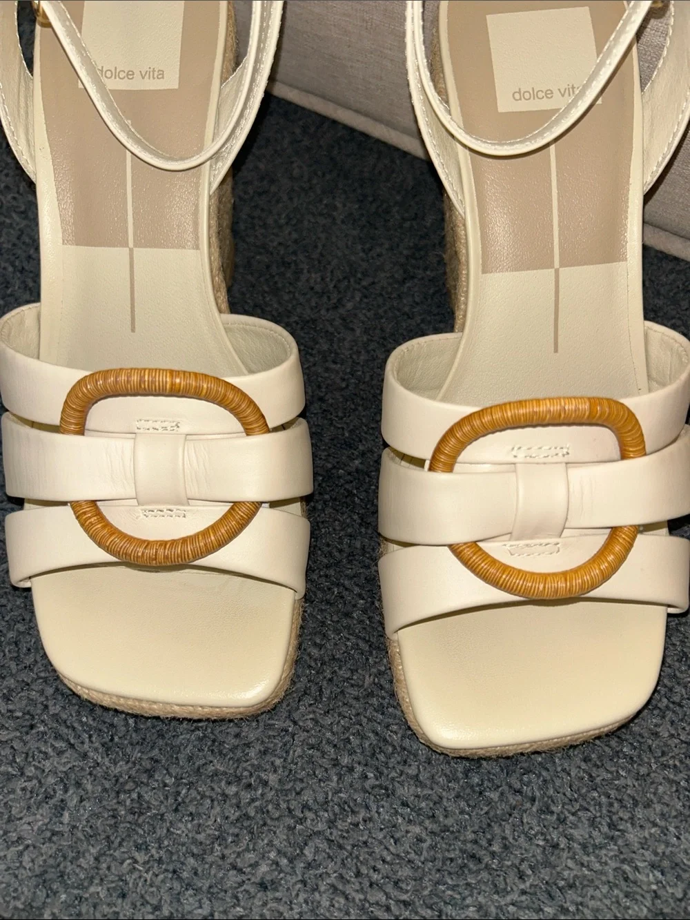 Dolce Vita Ivory Wedge Sandals with Rattan Ring
